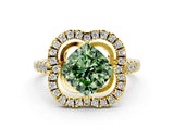 Yellow gold Fancy Green Cushion Cut Diamond Floral Halo Split Shank Prong Setting Ring_12