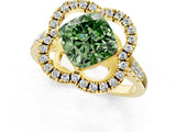 Yellow gold Fancy Green Cushion Cut Diamond Floral Halo Split Shank Prong Setting Ring_13