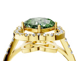 Yellow gold Fancy Green Cushion Cut Diamond Floral Halo Split Shank Prong Setting Ring_16