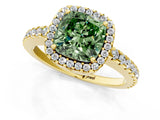 Yellow gold Fancy Green Cushion Cut Diamond Halo Engagement Ring with Pavé Band and Prong Setting_28