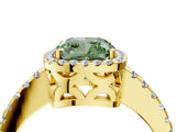 Yellow gold Fancy Green Cushion Cut Diamond Halo Engagement Ring with Pavé Band and Prong Setting_31