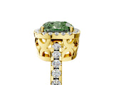 Yellow gold Fancy Green Cushion Cut Diamond Halo Engagement Ring with Pavé Band and Prong Setting_32