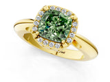Yellow gold Fancy Green Cushion  Cut Diamond Halo Engagement Ring with Split Shank and Four-Prong Setting_91