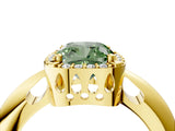 Yellow gold Fancy Green Cushion  Cut Diamond Halo Engagement Ring with Split Shank and Four-Prong Setting_94