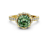 Yellow gold Fancy Green Cushion Cut Diamond Halo Pave Band with Four-Prong Setting_3