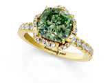Yellow gold Fancy Green Cushion Cut Diamond Halo Pave Band with Four-Prong Setting_4