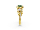 Yellow gold Fancy Green Cushion Cut Diamond Halo Ring with Milgrain Pavé Band and Four-Prong Setting_54
