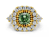 Yellow gold Fancy Green Cushion Cut Diamond Halo Ring with Pavé Band and Four-Prong Setting_41