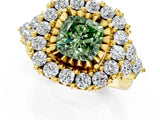 Yellow gold Fancy Green Cushion Cut Diamond Halo Ring with Pavé Band and Four-Prong Setting_42