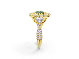 Yellow gold Fancy Green Cushion Cut Diamond Halo Ring with Pavé Band and Four-Prong Setting_43
