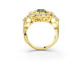 Yellow gold Fancy Green Cushion Cut Diamond Halo Ring with Pavé Band and Four-Prong Setting_44