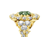 Yellow gold Fancy Green Cushion Cut Diamond Halo Ring with Pavé Band and Four-Prong Setting_46
