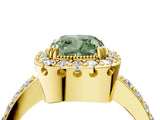 Yellow gold Fancy Green Cushion Cut Diamond Halo Ring with Pavé Band and Prong Setting_4