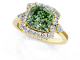 Yellow gold Fancy Green Cushion Cut Diamond Halo Ring with Pear Side Stones and Prong Setting_64