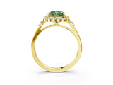 Yellow gold Fancy Green Cushion Cut Diamond Halo Ring with Pear Side Stones and Prong Setting_66
