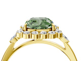 Yellow gold Fancy Green Cushion Cut Diamond Halo Ring with Pear Side Stones and Prong Setting_67
