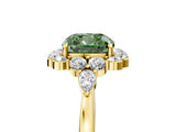 Yellow gold Fancy Green Cushion Cut Diamond Halo Ring with Pear Side Stones and Prong Setting_68
