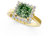 Yellow gold Fancy Green Cushion  Cut Diamond Halo Ring with Round Brilliant Halo and Solitaire Band_88