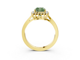 Yellow gold Fancy Green Cushion  Cut Diamond Halo Ring with Round Brilliant Halo and Solitaire Band_90