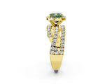 Yellow gold Fancy Green Cushion Cut Diamond Halo Ring with Round Split Shank and Prong Setting_38
