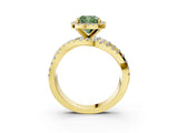 Yellow gold Fancy Green Cushion Cut Diamond Halo Ring with Round Split Shank and Prong Setting_39