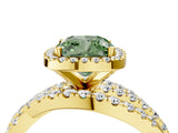 Yellow gold Fancy Green Cushion Cut Diamond Halo Ring with Round Split Shank and Prong Setting_40