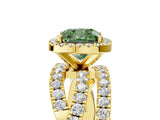 Yellow gold Fancy Green Cushion Cut Diamond Halo Ring with Round Split Shank and Prong Setting_41