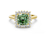 Yellow gold Fancy Green Cushion  Cut Diamond Halo Ring with Solitaire Band and Prong Setting_53