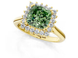 Yellow gold Fancy Green Cushion  Cut Diamond Halo Ring with Solitaire Band and Prong Setting_54