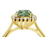 Yellow gold Fancy Green Cushion  Cut Diamond Halo Ring with Solitaire Band and Prong Setting_57