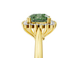 Yellow gold Fancy Green Cushion  Cut Diamond Halo Ring with Solitaire Band and Prong Setting_58