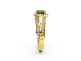 Yellow gold Fancy Green Cushion Cut Diamond Halo Ring with Split Shank Pavé Band and Four-Prong Setting_2