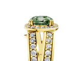 Yellow gold Fancy Green Cushion Cut Diamond Halo Ring with Split Shank Pavé Band and Four-Prong Setting_5