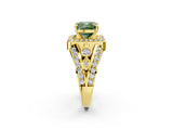 Yellow gold Fancy Green Cushion Cut Diamond Halo Ring with Split Shank and Bezel Accents and Four-Prong Setting_2