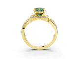 Yellow gold Fancy Green Cushion Cut Diamond Halo Ring with Split Shank and Bezel Accents and Four-Prong Setting_3
