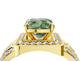 Yellow gold Fancy Green Cushion Cut Diamond Halo Ring with Split Shank and Bezel Accents and Four-Prong Setting_4