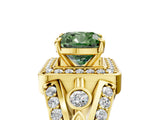 Yellow gold Fancy Green Cushion Cut Diamond Halo Ring with Split Shank and Bezel Accents and Four-Prong Setting_5