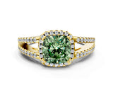 Yellow gold Fancy Green Cushion Cut Diamond Halo Split Shank Engagement Ring_39