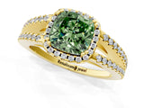 Yellow gold Fancy Green Cushion Cut Diamond Halo Split Shank Engagement Ring_40