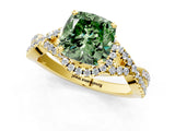 Yellow gold Fancy Green Cushion Cut Diamond  Halo Twist Band Solitaire Prong Setting Ring_25