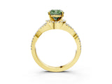 Yellow gold Fancy Green Cushion Cut Diamond  Halo Twist Band Solitaire Prong Setting Ring_27
