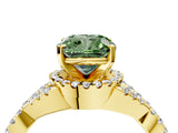 Yellow gold Fancy Green Cushion Cut Diamond  Halo Twist Band Solitaire Prong Setting Ring_28