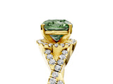 Yellow gold Fancy Green Cushion Cut Diamond  Halo Twist Band Solitaire Prong Setting Ring_29