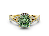 Yellow gold Fancy Green Cushion Cut Diamond  Halo Twist Band Solitaire Prong Setting Ring_42