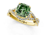 Yellow gold Fancy Green Cushion Cut Diamond  Halo Twist Band Solitaire Prong Setting Ring_43