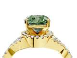 Yellow gold Fancy Green Cushion Cut Diamond  Halo Twist Band Solitaire Prong Setting Ring_46