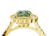 Yellow gold Fancy Green Cushion  Cut Diamond Milgrain Floral Halo Engagement Ring with Pavé Band_19