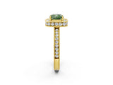 Yellow gold Fancy Green Cushion Cut Diamond Milgrain Halo Engagement Ring with Round Pavé Band and Prong Setting_14