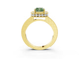 Yellow gold Fancy Green Cushion Cut Diamond Milgrain Halo Engagement Ring with Round Pavé Band and Prong Setting_15