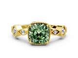 Yellow gold Fancy Green Cushion  Cut Diamond Milgrain Marquise Band with Prong Setting_3